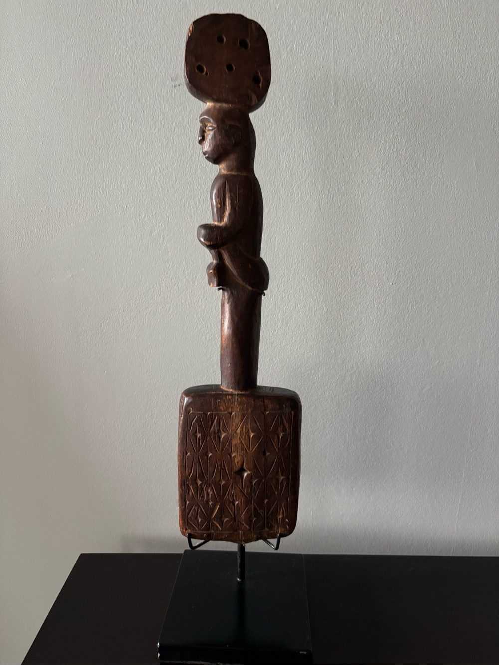 Vintage Hand-Carved Brown Wooden Tribal Figurine Art -